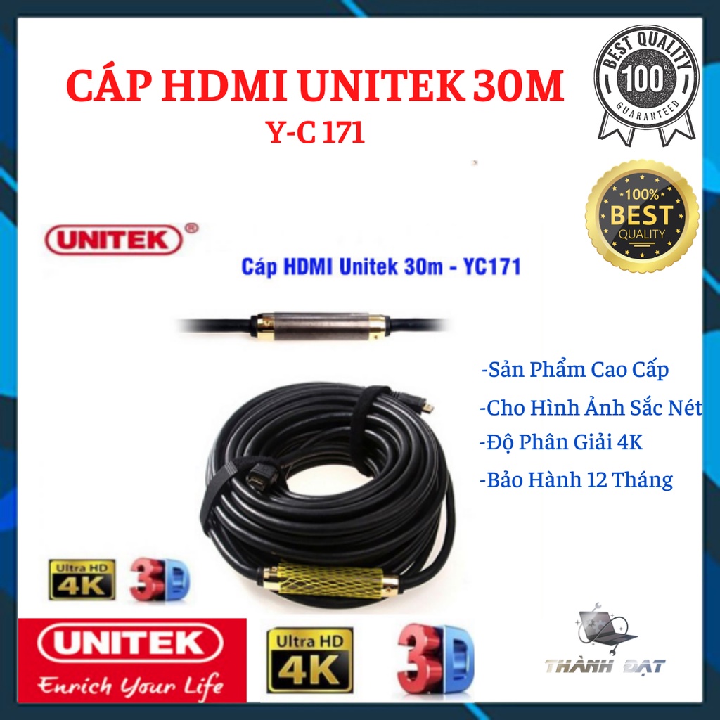 Cáp HDMI Unitek 30m Y-C171 - hỗ trợ 4K Ultra HD và 3D, Có IC Khuếch đại tín hiệu