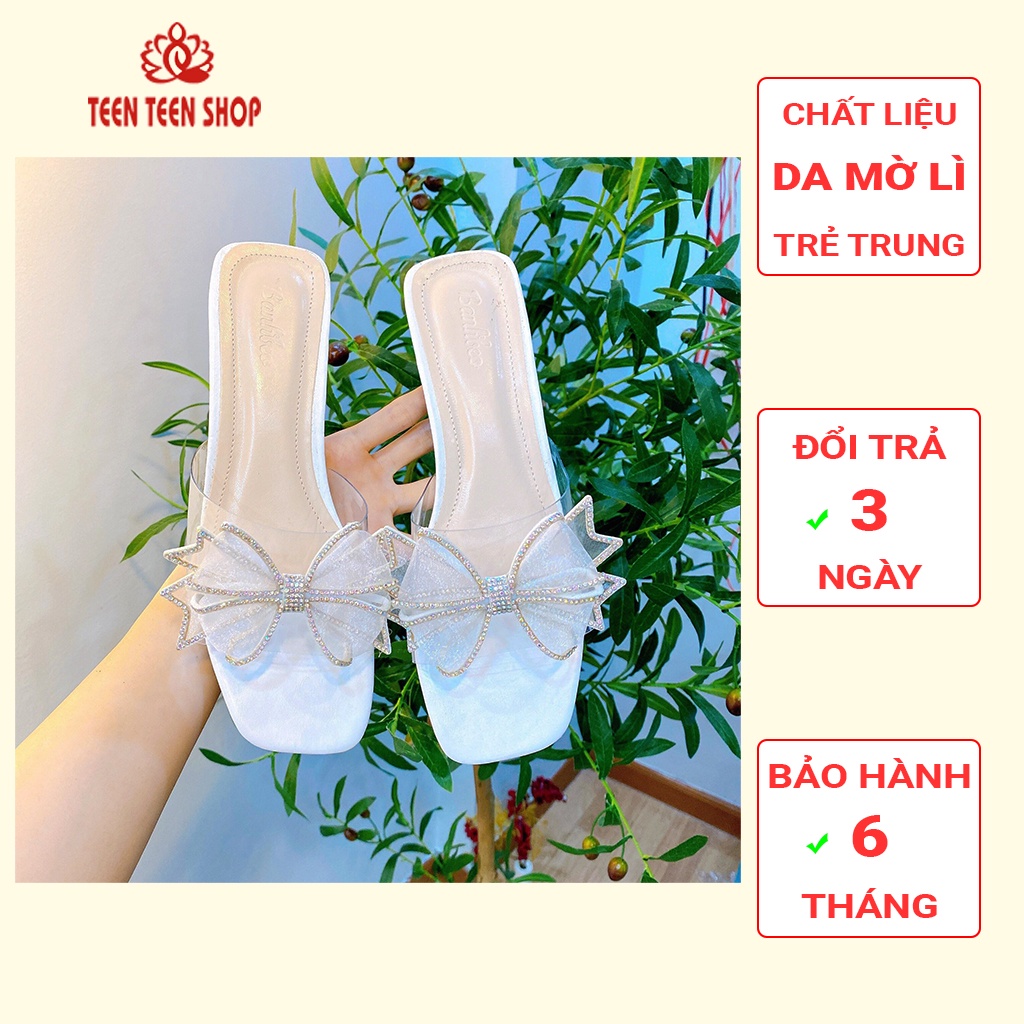 Dép nữ cao 3 phân đính nơ đá lấp lánh Teen Teen Shop - SD008.