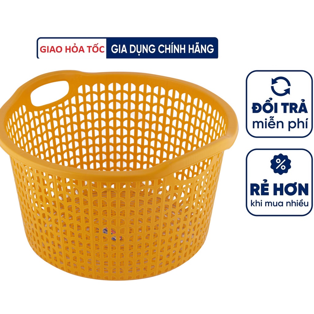 Sọt nhựa tròn lớn có quai, miệng bằng thích hợp đựng tôm cá nhựa PP chính phẩm bền chắc