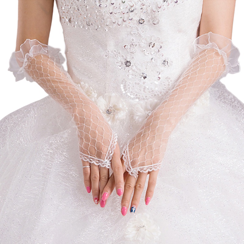 Lidu12 Găng Tay Lưới Dài Hở Ngón Chống Nắng Cho Cô Dâu Trong Tiệc Cưới