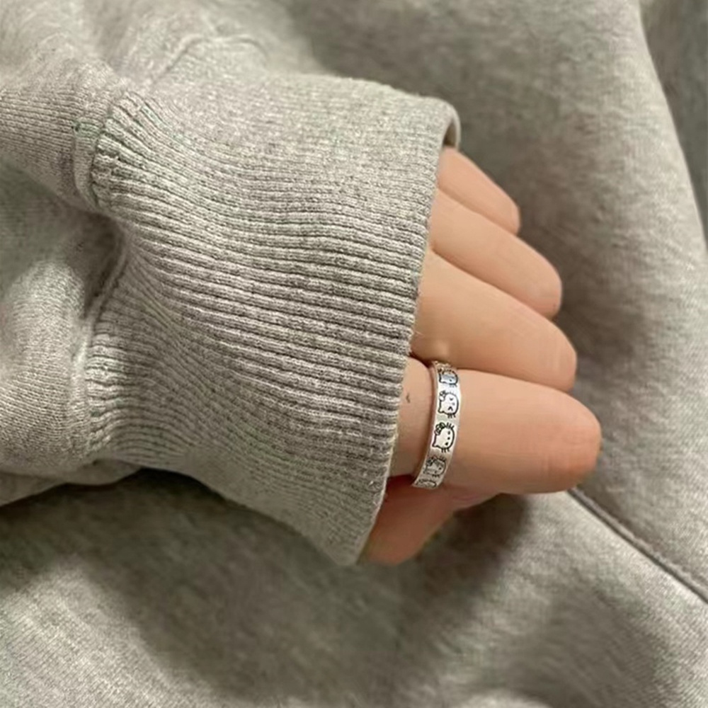 Nhẫn Hở Mạ Bạc Họa Tiết Mèo Dễ Thương Có Thể Điều Chỉnh Kích Thước Thời Trang Cho Nam Và Nữ