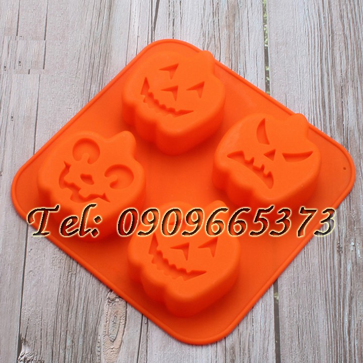 Khuôn 4 hình Halloween bí ngô - Khuôn làm bánh, rau câu, socola – Mã số 345