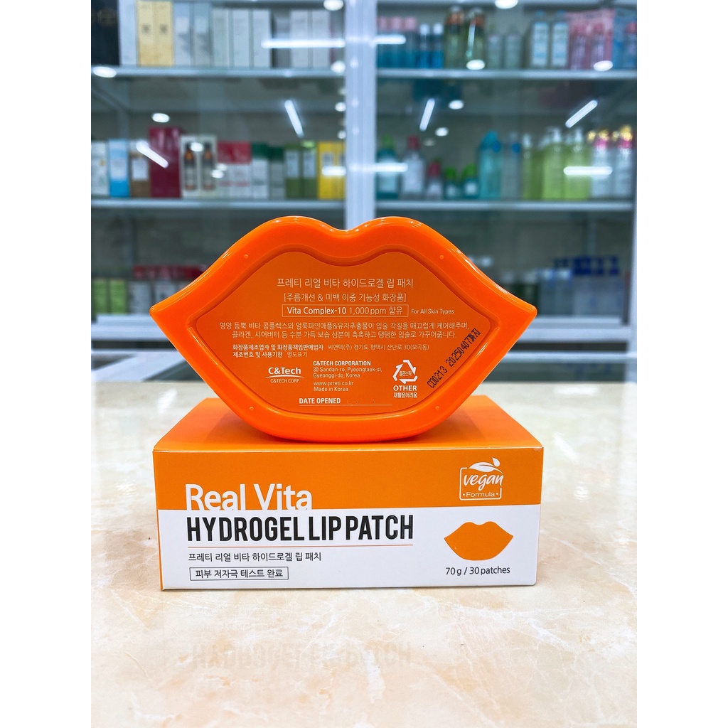 Hộp 30 Miếng Mặt Nạ Môi Prreti Real Vita Hydrogel Lip Patch Hàn Quốc 70g