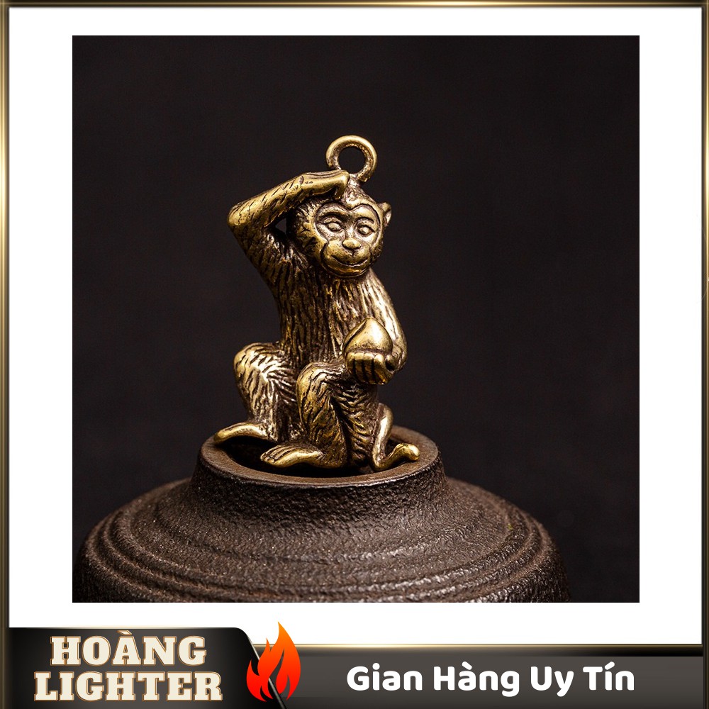 Tượng Đồng Phong Thủy Hình Khỉ Trộm Đào, Trang Trí Đem Lại May Mắn, Móc Khóa Mặt Dây Chuyền (Kích Thước: 3.4cm x 1.8cm)