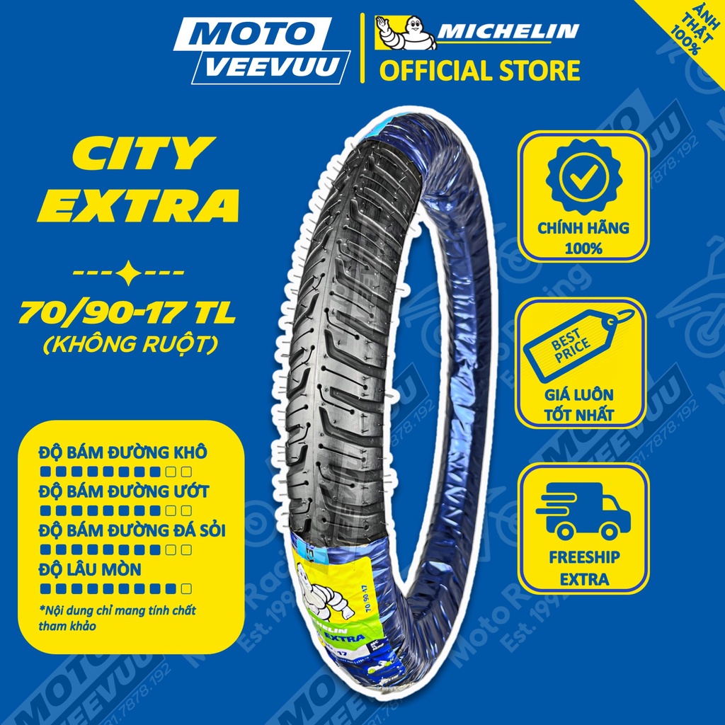 Vỏ lốp xe máy MICHELIN 70/90-17 TL City Extra (Lốp không ruột)