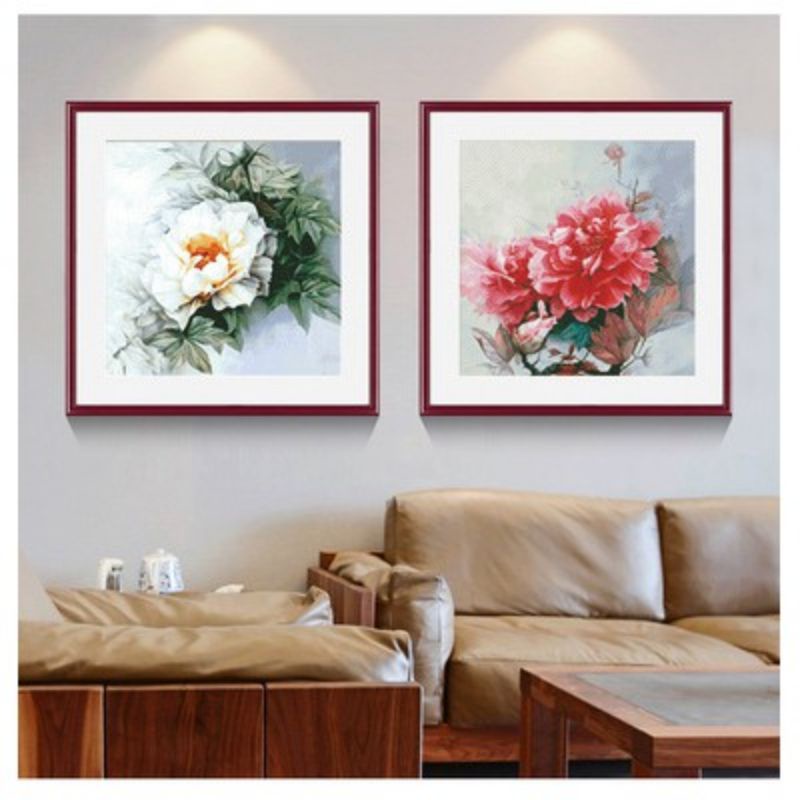 tranh thêu chữ thập chỉ lụa hoa mẫu đơn 60x60cm T2760 T2755,