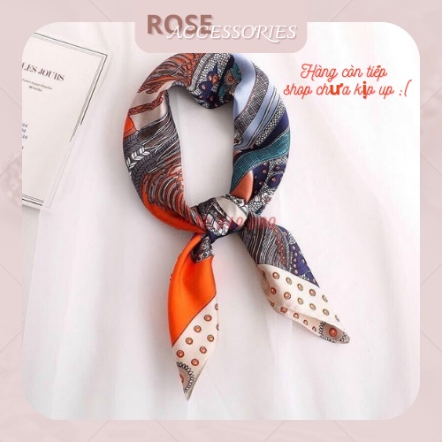 Khăn lụa quàng cổ mềm mại kèm họa tiết kich thước 70x70 Rose.Accessories mã KQC12