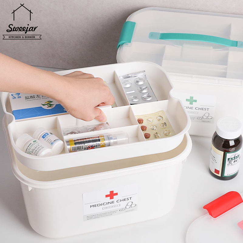 SWEEJAR Hộp đựng thuốc 2 lớp sức chứa lớn tiện dụng tùy chọn màu sắc