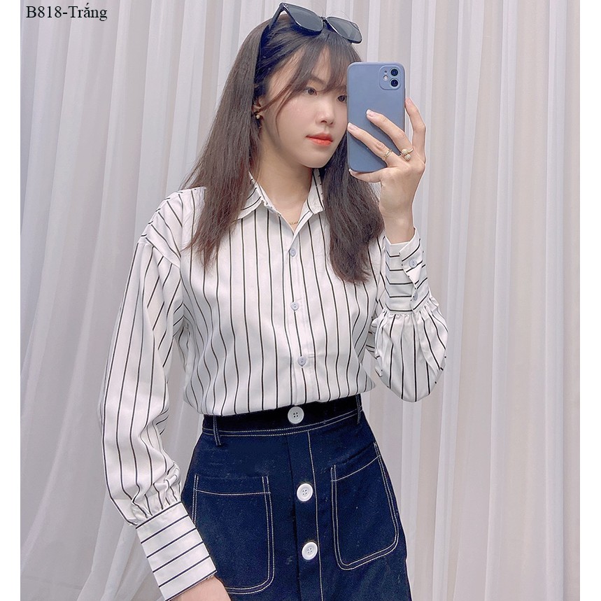 B818- Áo SM sọc trắng đen