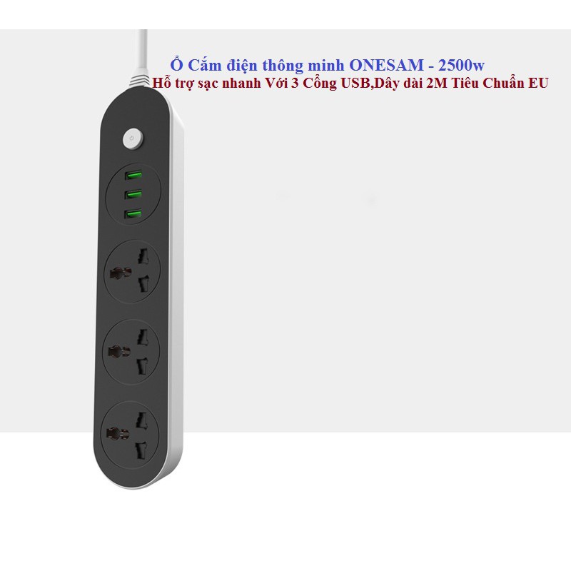 Ổ cắm điện,Ổ Cắm điện thông minh EU Hỗ trợ sạc nhanh 3.1A Với 4 Cổng USB,Dây dài 2M Tiêu Chuẩn EU