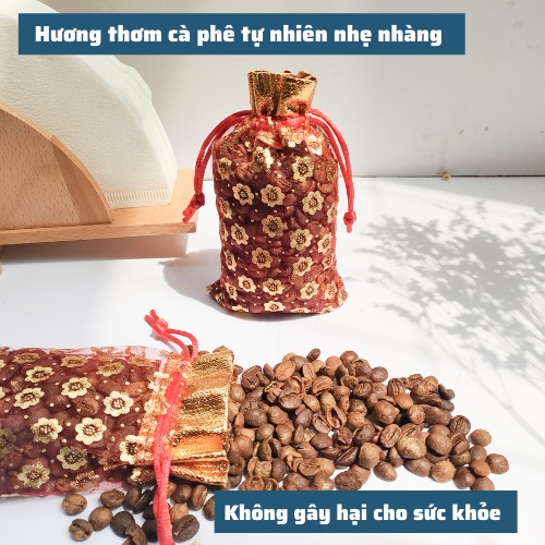 Túi Thơm phòng Để tù quần áo Hương Cà Phê Treo Xe Ô Tô Vải Voan 80gr rang Arabica khử mùi tủ lạnh nhà vệ sinh