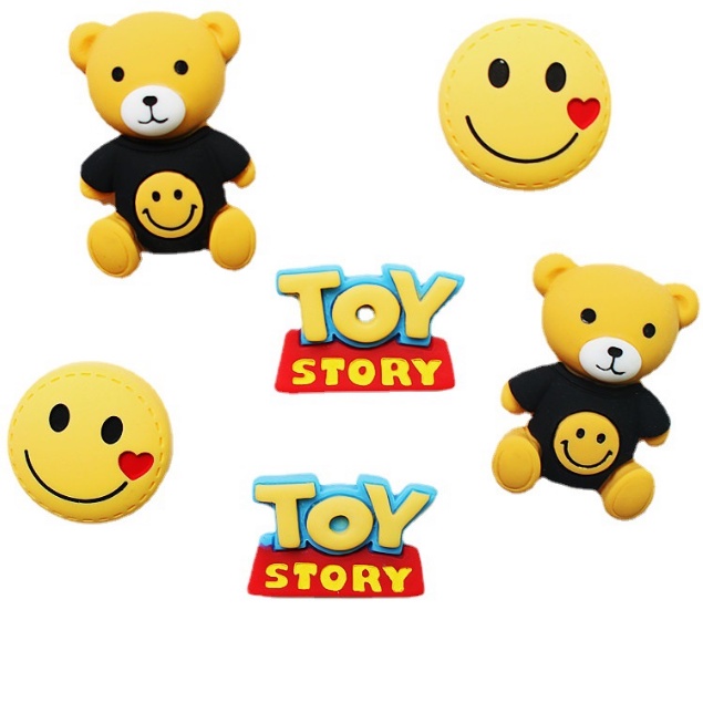 Charm gấu vàng áo đen và icon mặt cười thần thánh  trang trí kẹp tóc, vỏ ốp điên thoại, DIY