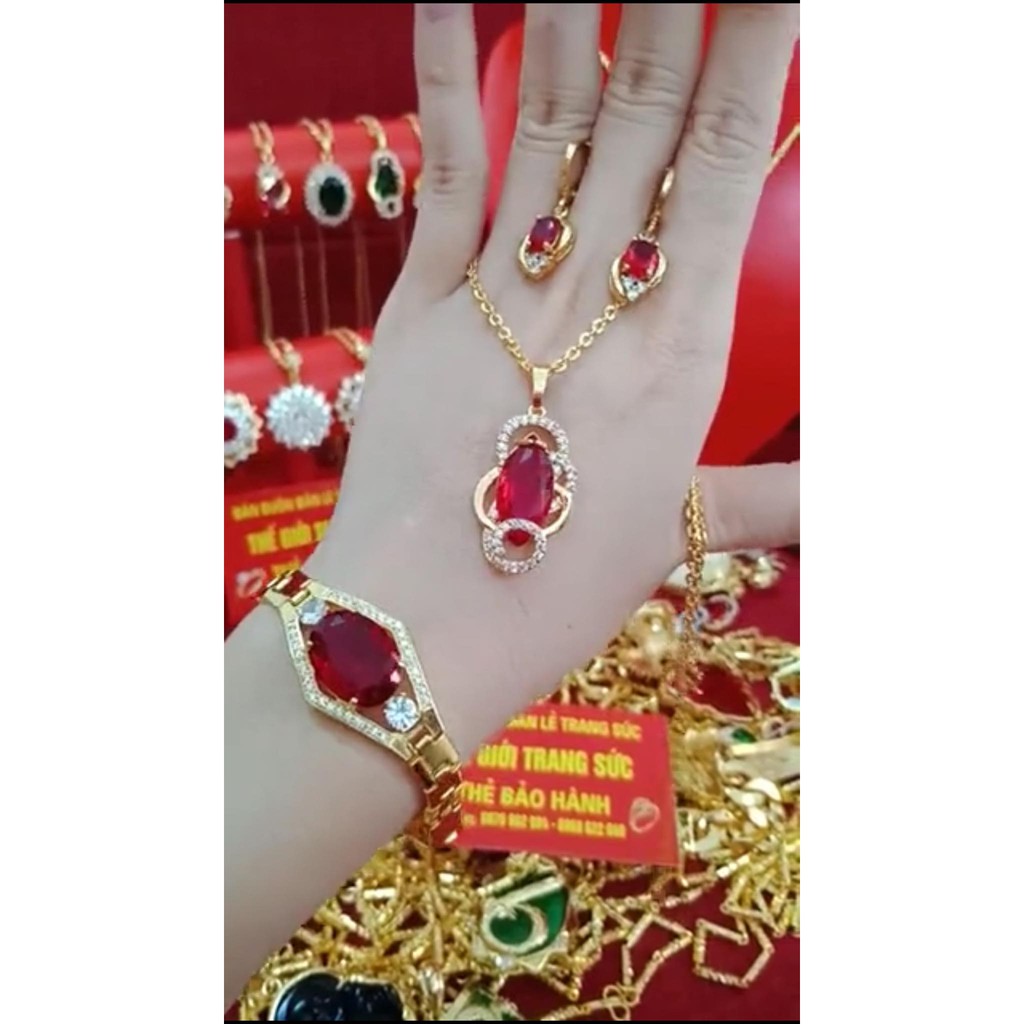 Bộ trang sức đá đỏ hình ô van