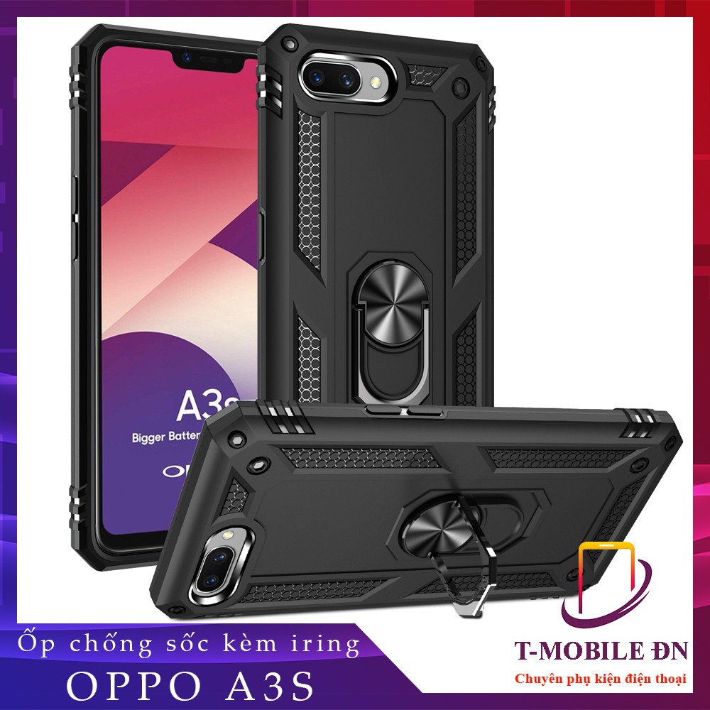 FREESHIP 50k_Ốp lưng Oppo A3S, Ốp chống sốc 2 lớp kèm nhẫn iring làm giá đỡ cho Oppo A3S