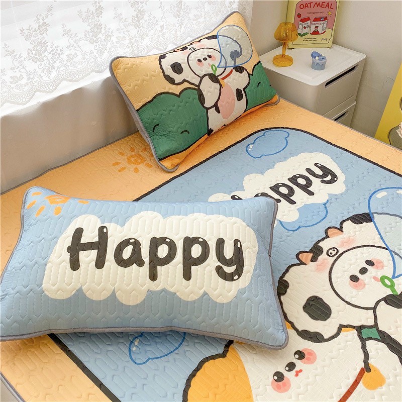 [ 5D HOẠ TIẾT] Chiếu Cao Su 5D Hoạ Tiết BÒ SỮA HAPPY Đầy Đủ Kích Thước Chọn Lựa