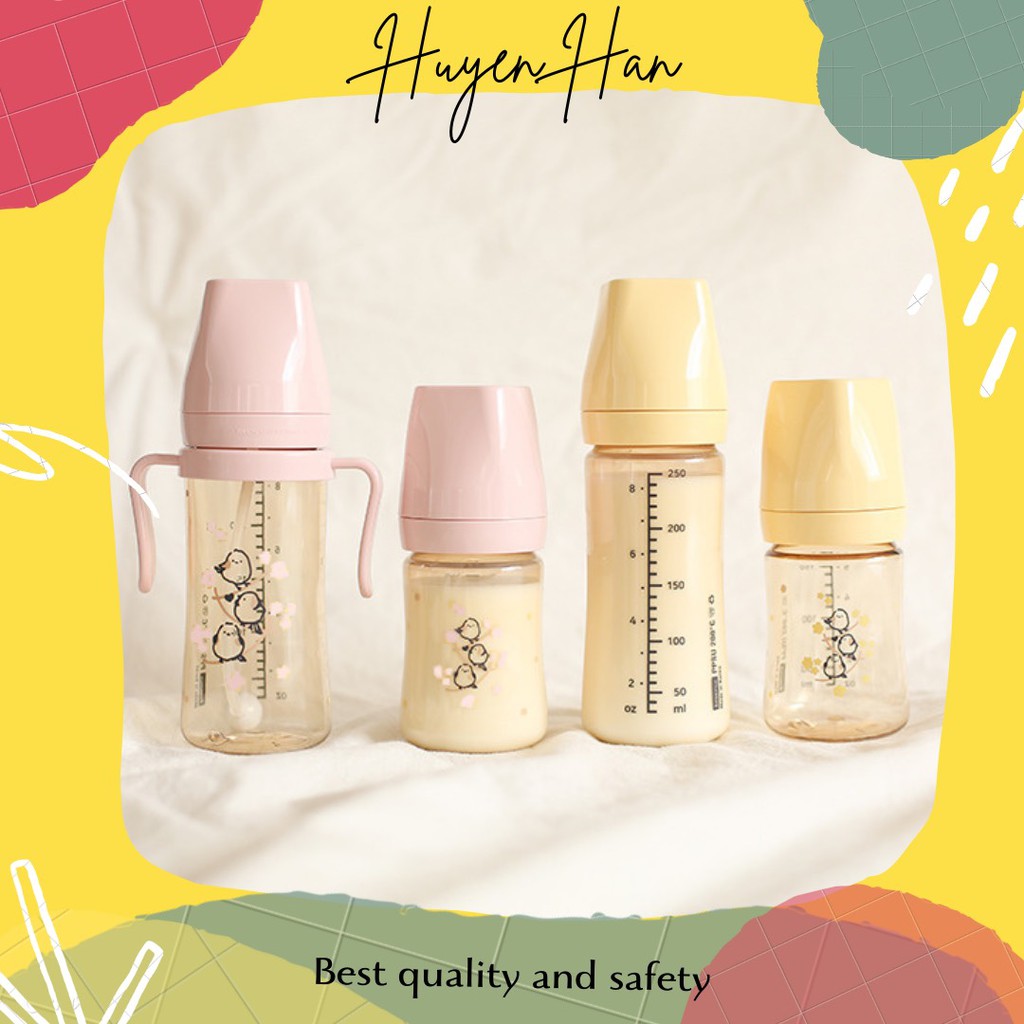 Bình đa năng/Bình hút kèm tay cầm- Bebepick(Chim vàng/Chim hồng/hô 2022) Hàn quốc PPSU 150m/250ml