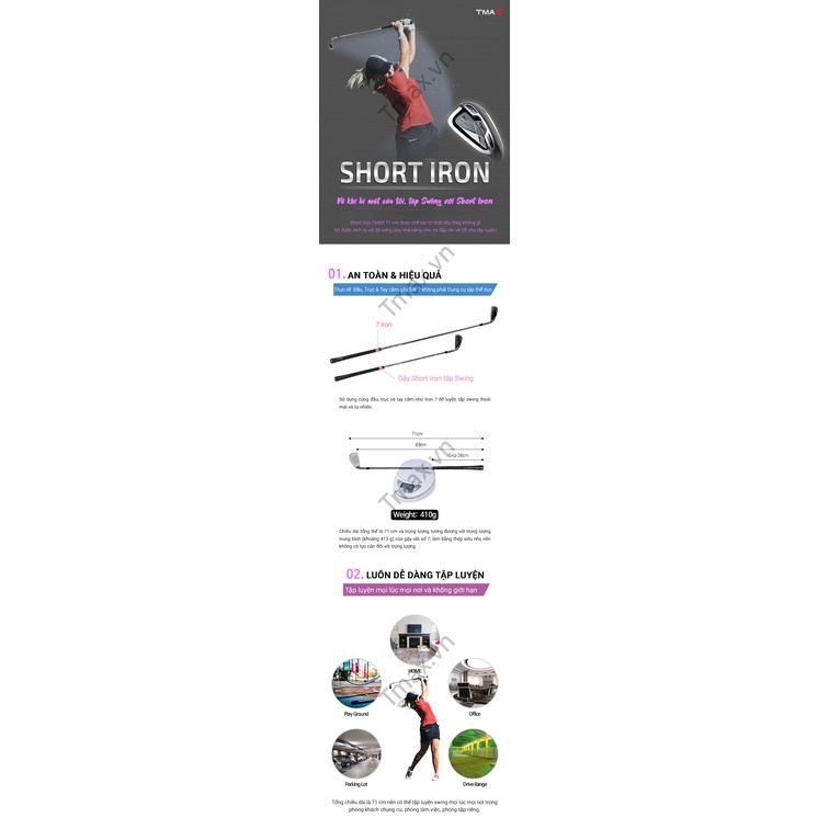 Gậy tập luyện Swing Golf TMAX SHORT IRON tiêu chuẩn quốc tế, tăng khả năng swing, tập luyện mọi lúc mọi nơi