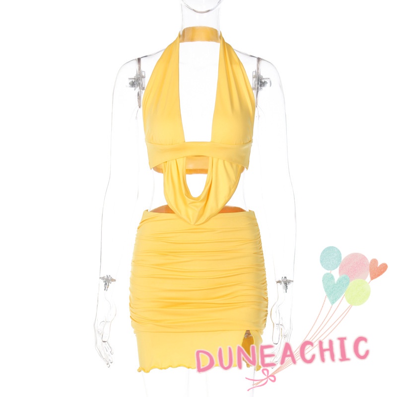 Bộ Áo Tank Top Cổ Chữ V Khoét Sâu + Chân Váy Lưng Cao Xẻ Tà Thời Trang Quyến Rũ Cho Nữ