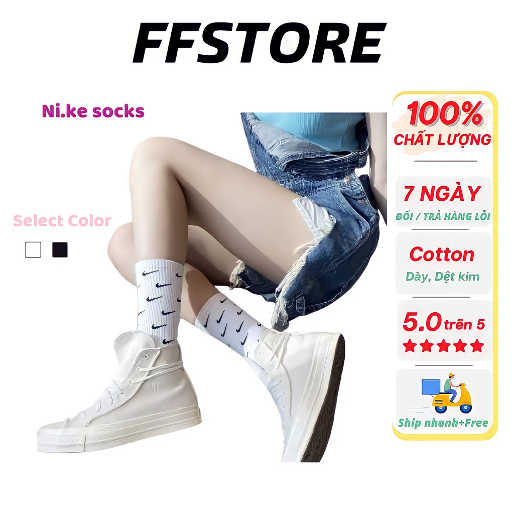 Tất cổ cao nữ nam kháng khuẩn,khử mùi in logo Dệt kim Cao Cấp FFSTORE [Full TAG+TÚI]