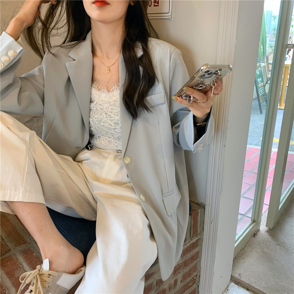 [ORDER] Blazer mỏng cúc lưng style ulzzang Korea (xanh nhạt/ đen) | BigBuy360 - bigbuy360.vn