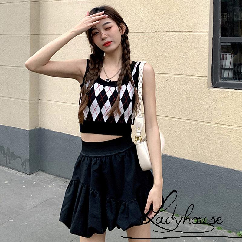 Áo Dệt Kim Không Tay Cổ Chữ U In Họa Tiết Kim Cương Hợp Thời Trang Cho Nữ