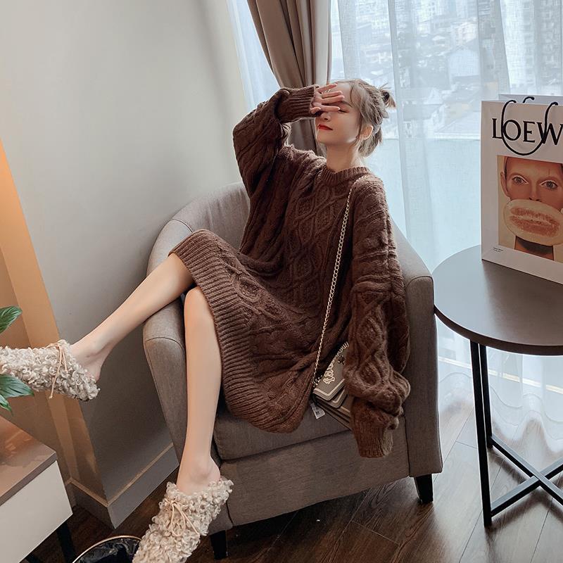 Retro twist thickened sweater women loose 2021 spring and autumn and winter lazy wind pullover outside wearing Korean ve