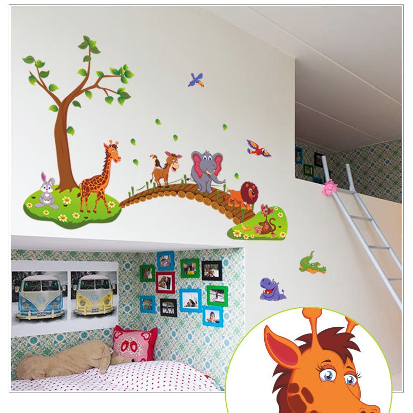 Decal dán tường Đàn thú qua cầu - TRANH TRANG TRÍ PHÒNG BÉ YÊU