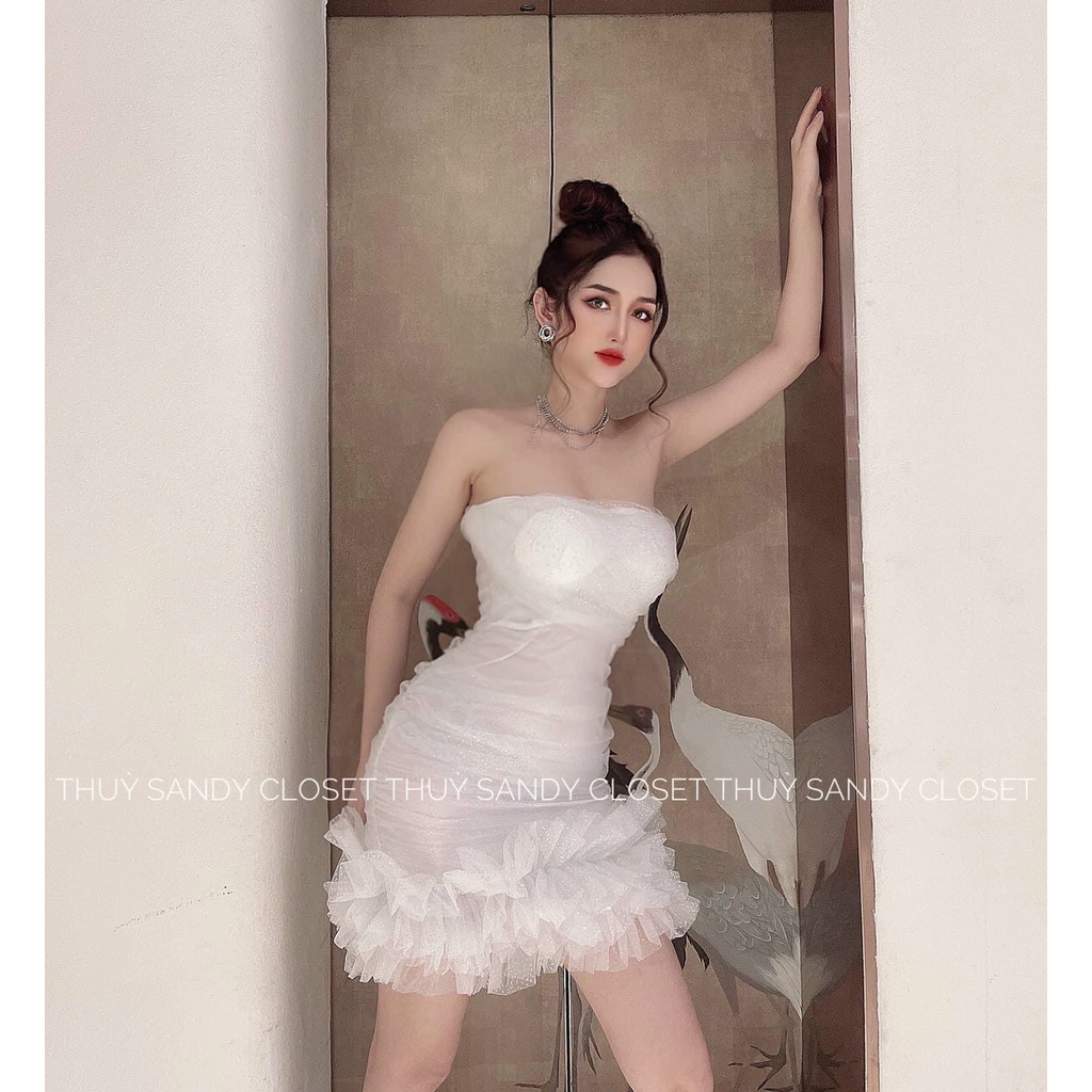 Đầm body phối bèo cúp ngực có mút ngực