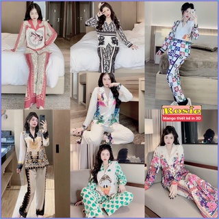 Bộ ngủ lụa mango in 3d tay dài cực xinh < 58kg