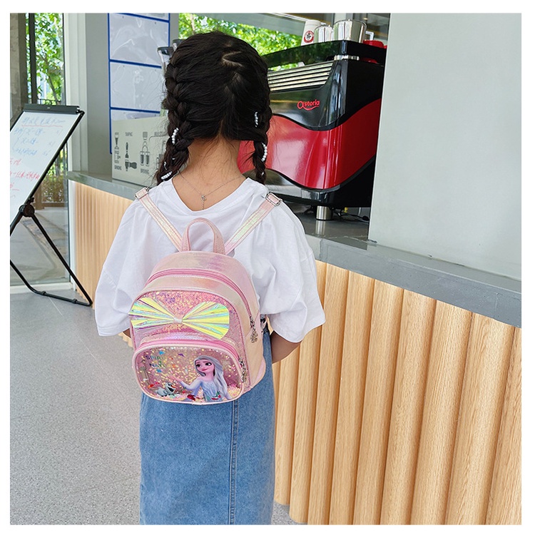 Ba lô mini trong suốt đính kim sa lấp lánh họa tiết công chúa Elsa Disney chống thấm nước mềm mại thoáng khí cho bé gái