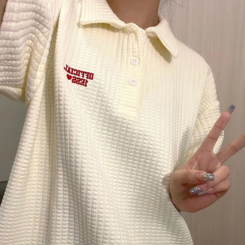 Áo thun xốp polo Official 1ESS - áo thun nữ polo chất thun xốp màu trắng họa tiết thêu chữ SIÊU HOT