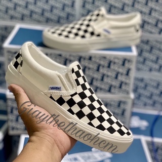 Giày Thể Thao Vans Caro Trắng Chuẩn  Box Xanh Nam Nữ Đẹp Xinh
