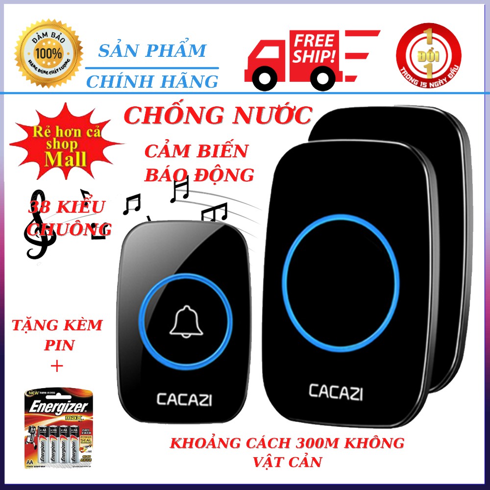 Chuông Cửa Không Dây Thông Minh CACAZI A10 (1 Nút Bấm, 1Chuông TẶNG KÈM PIN ), Chống Nước khoảng cách 300m chính hãng