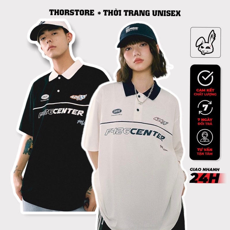 Áo polo nam nữ,in chữ Center thiết kế 2 màu