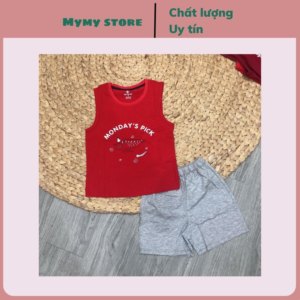 Bộ cotton cho bé trai sát nách mặc nhà chất cotton co giãn siêu đẹp size đại cho bé 15 đến 40kg