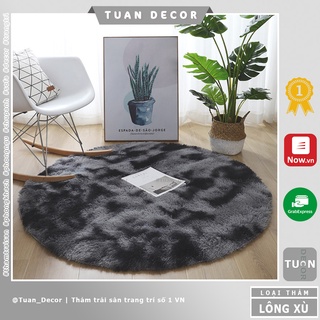 Thảm lông tròn trài sàn màu Loang xám đen đường kính 100cm