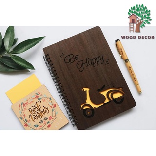 Sổ gỗ, sổ lưu niệm a6 bìa đen nhiều họa tiết đẹp mắt