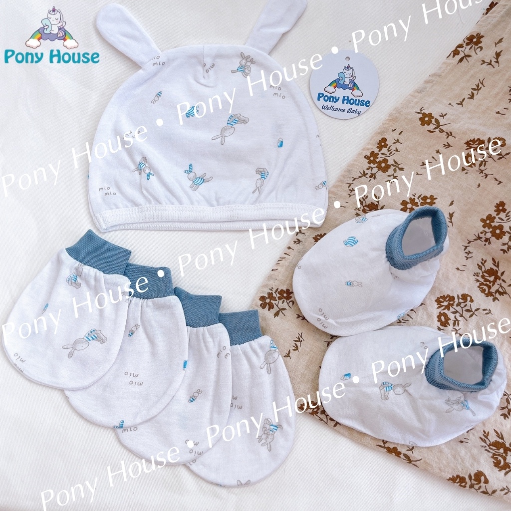 Set Bao Tay, Bao Chân, Mũ Miomio - Phụ Kiện Đầy Đủ Bao Tay, Bao Chân, Mũ Chất Cotton Mềm Mịn Cho Bé Trai, Bé Gái Sơ Sinh