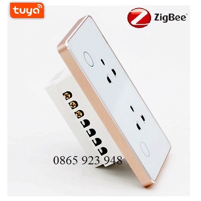 Ổ Cắm Zigbee Âm Tường Viền Vàng Tuya Hình Chữ Nhật Hẹn Giờ Bật Tắt Điều Khiển Từ Xa Dùng Cho Hệ Thống Nhà Thông Minh