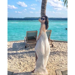 maxi trắng đan dây