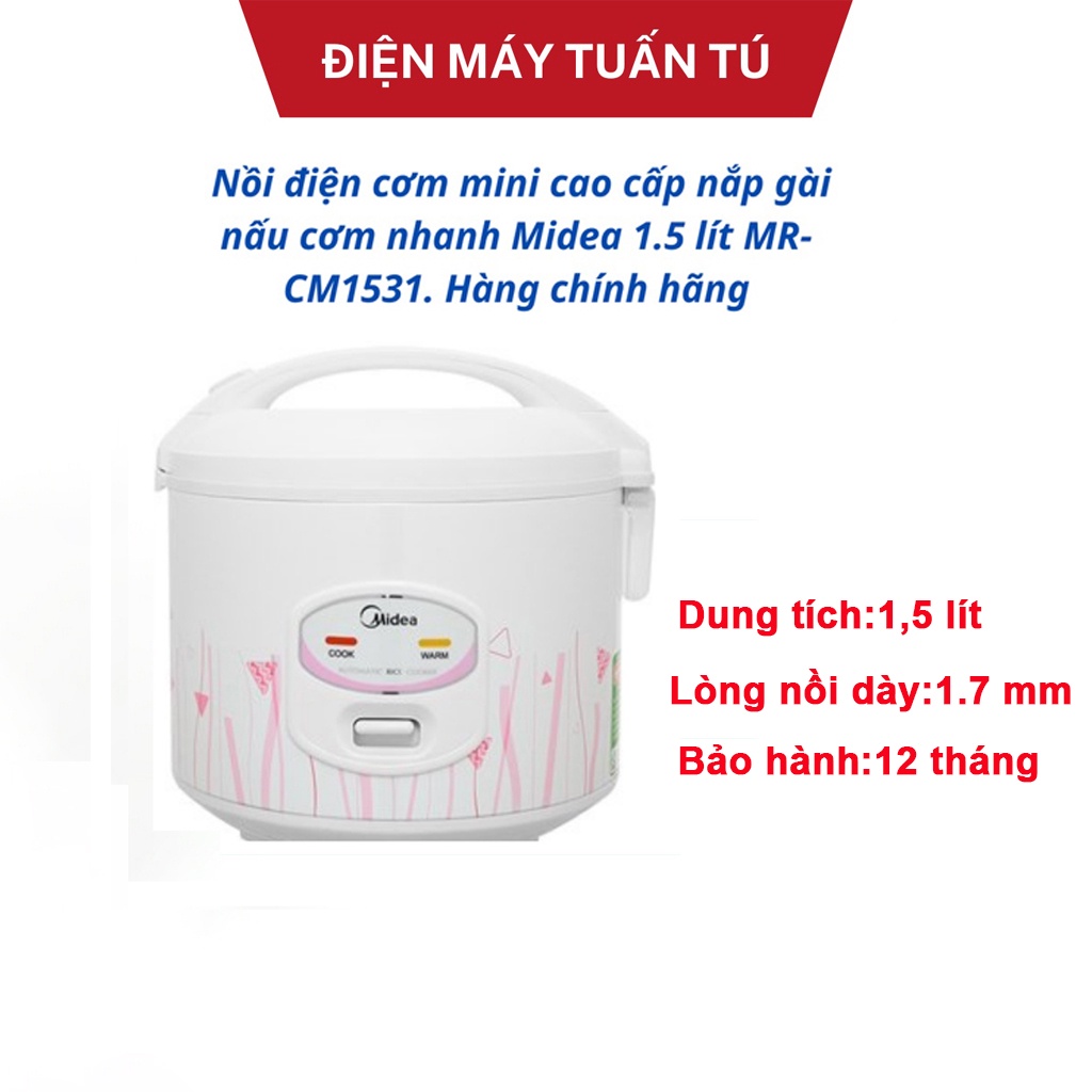 Nồi điện cơm mini cao cấp nắp gài nấu cơm nhanh Midea 1.5 lít MR-CM1531-1532. Hàng chính hãng