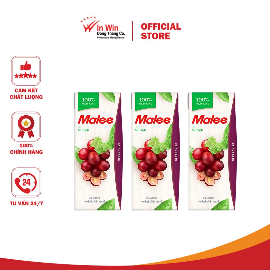 COMBO 3 Chai Nước Ép Nho Malee 200ml  - Date 17/03/2024