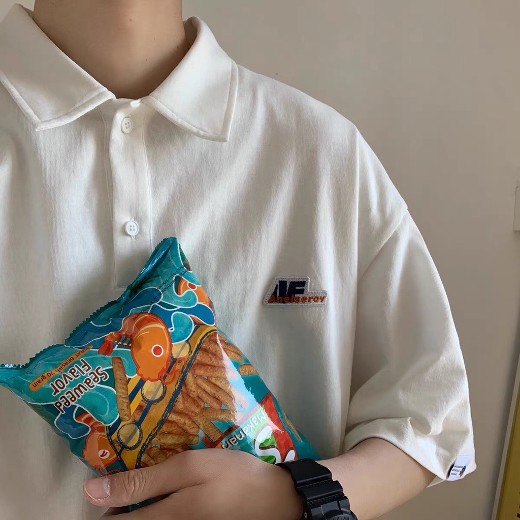 Áo PoLo form rộng phong cách Hàn Quốc thêu chữ AF cổ bẻ- Áo PôLô Unisex nam nữ mặc đều m
