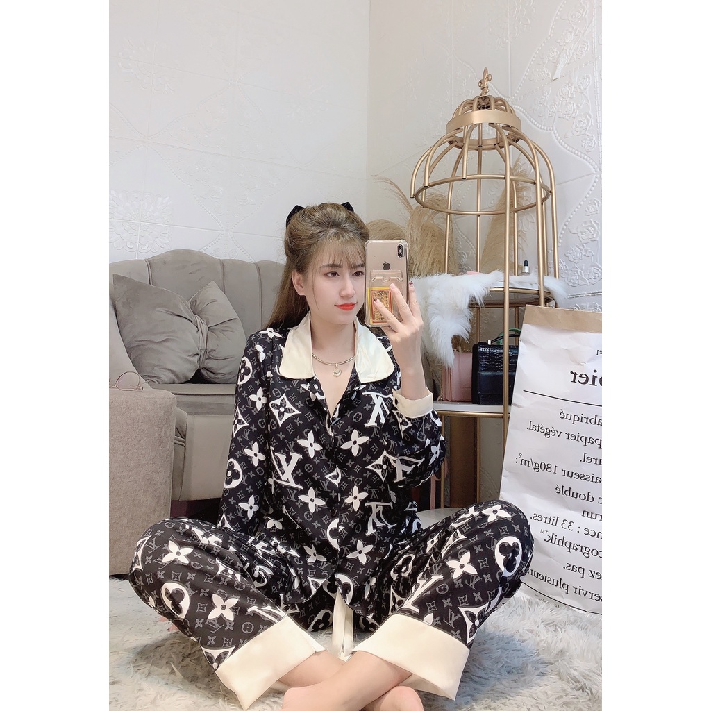 Bộ đồ ngủ Pijama 𝘾𝘼𝙊 𝘾𝘼̂́𝙋 tay dài cổ sen, Bộ mặc nhà lụa mango mềm mịn thương hiệu Sam , Trẻ trung , sang chảnh