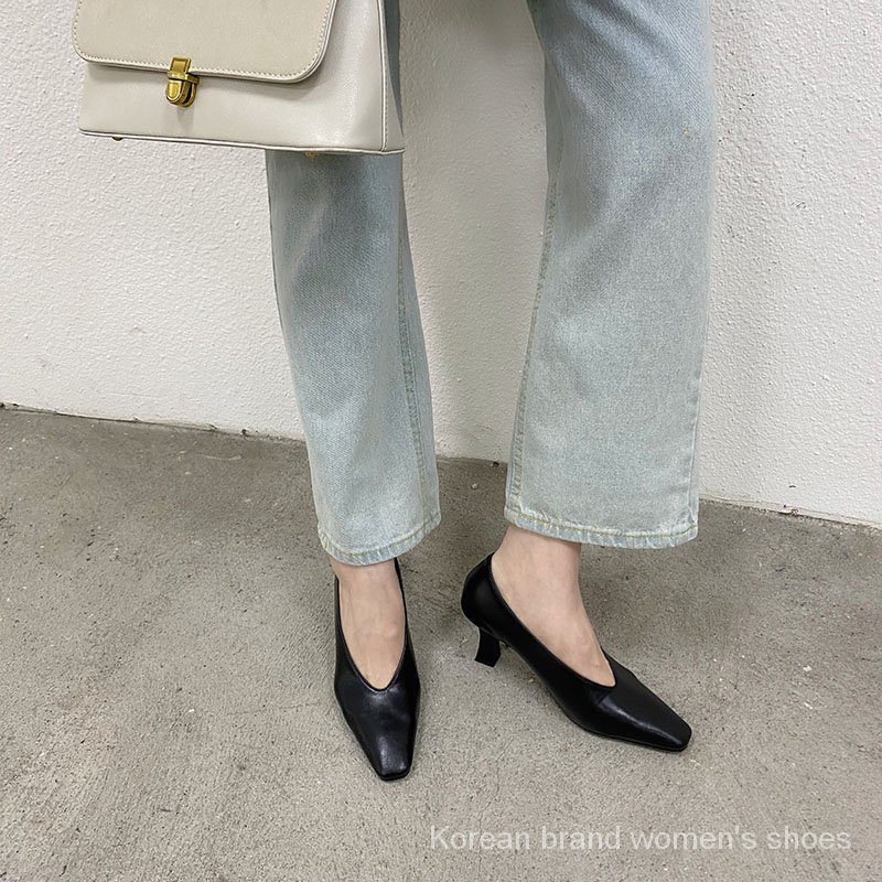 Giày cao gót mũi vuông thời trang mùa xuân mới 2021 dành cho nữ