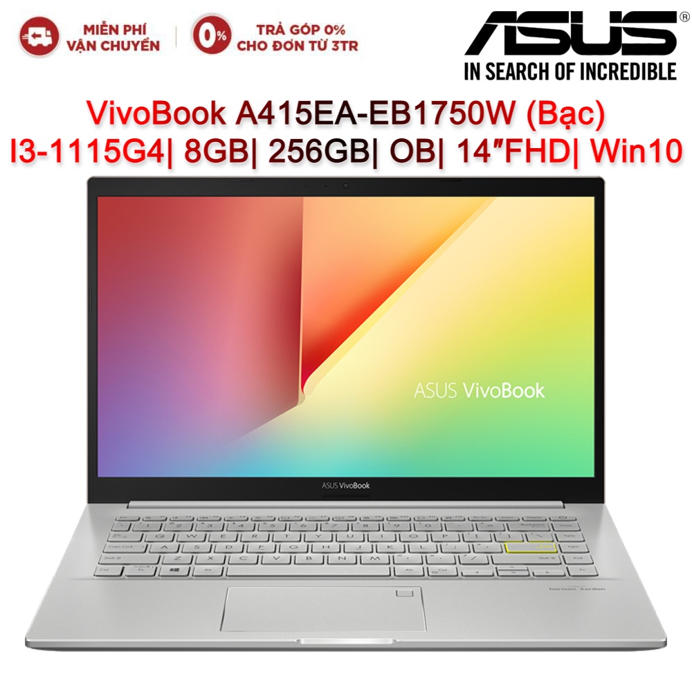 Laptop ASUS VivoBook A415EA-EB1750W I3-1115G4| 8GB| 256GB| OB| 14″FHD| Win10 (Bạc)