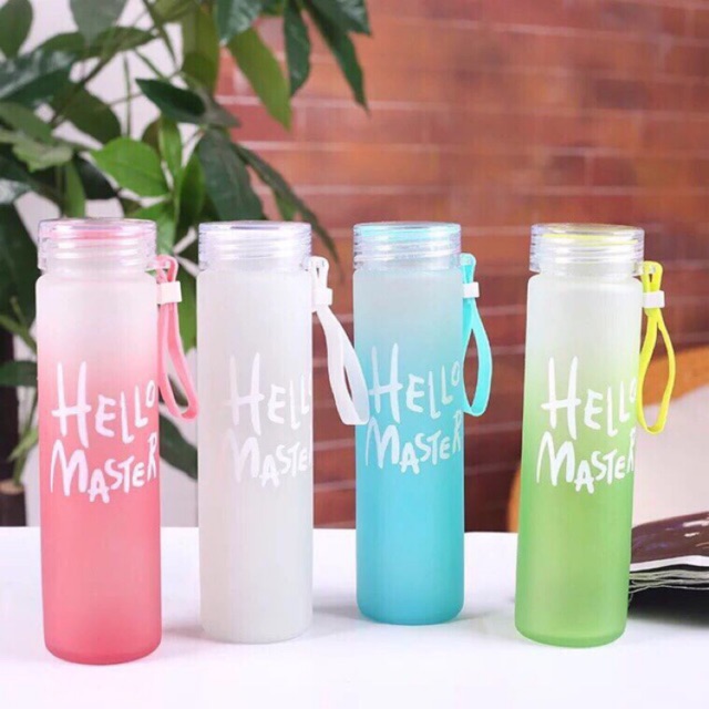 Bình nước thủy tinh nhiêù màu Hello Master 400ml (Chọn màu)