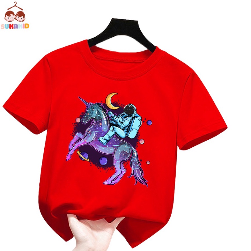 (giá sỉ ) Áo thun trẻ em phi hành gia cưỡi ngựa mặt trắng Bé trai và gái.áo cho bé từ 6kg-30kg.AL61.