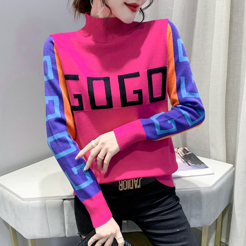 dáng rộng in chữ thời trang thu đông mới Áo thun dài tay nữ