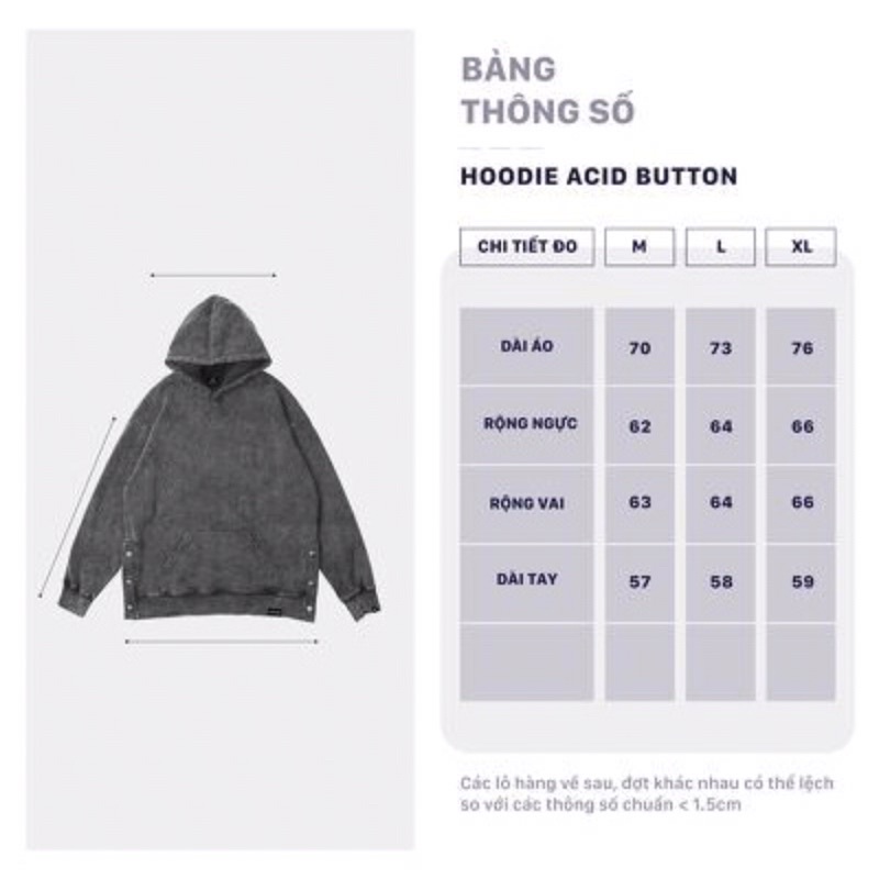 Áo hoodie unisex acid button đen khói Jiang Store - áo nỉ hoodie unisex form rộng trẻ trung